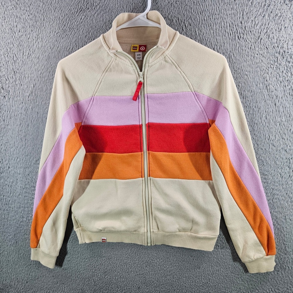 LEGO x Target Women Track Jacket Cream Colorblock Full Zip Fleece XXS Retro